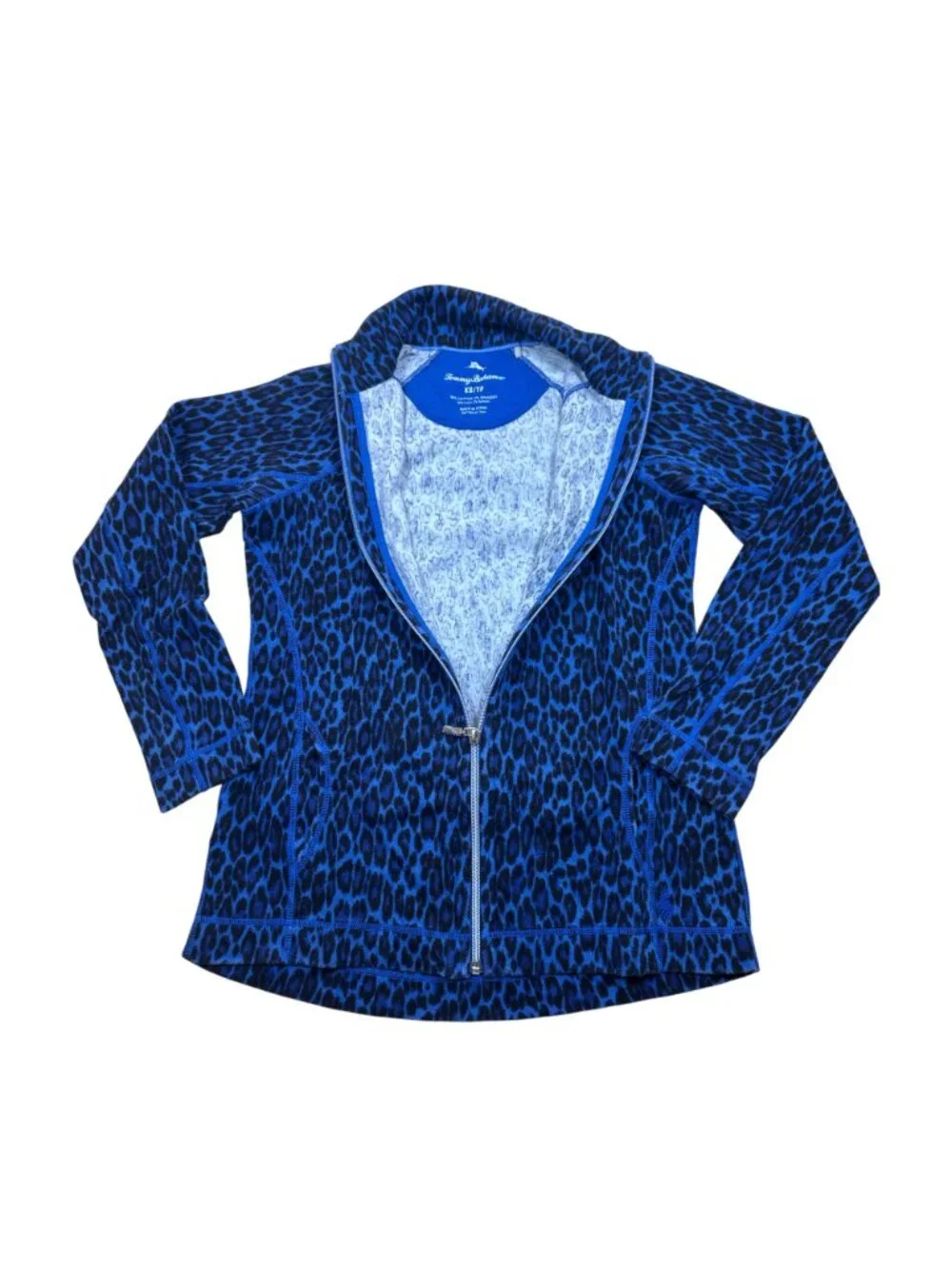 Tommy Bahama Knit Jacket Extra Small Blue Black Leopard Print Full Zip